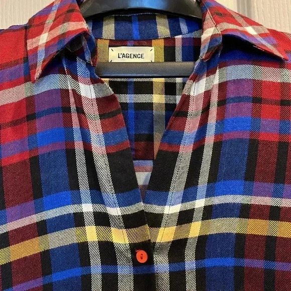 EUC L’Agence Tyler Holly Blue Red Plaid Lightweight Button Down Shirt Sz XS - Picture 5 of 11